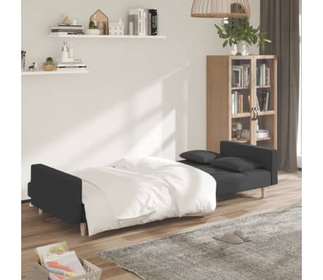 vidaXL Sofá-cama 2 lugares com duas almofadas tecido cinzento-escuro