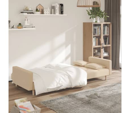 vidaXL Sofá cama de 2 plazas con dos almohadas tela color crema