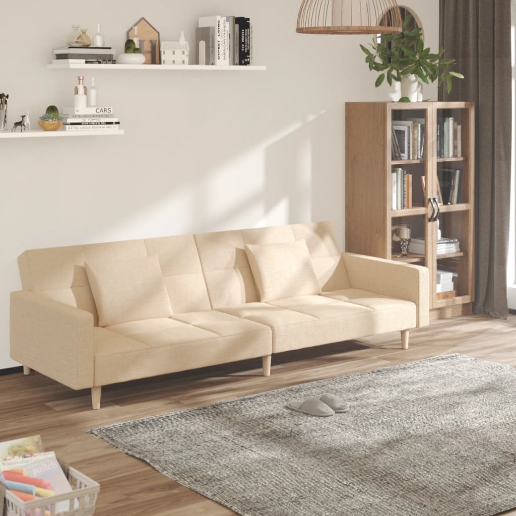 vidaXL Sofá cama de 2 plazas con dos almohadas tela gris claro - Bechester  - Reinventando la experiencia de comprar muebles