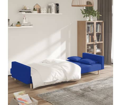 vidaXL Sofá cama de 2 plazas con dos almohadas tela azul