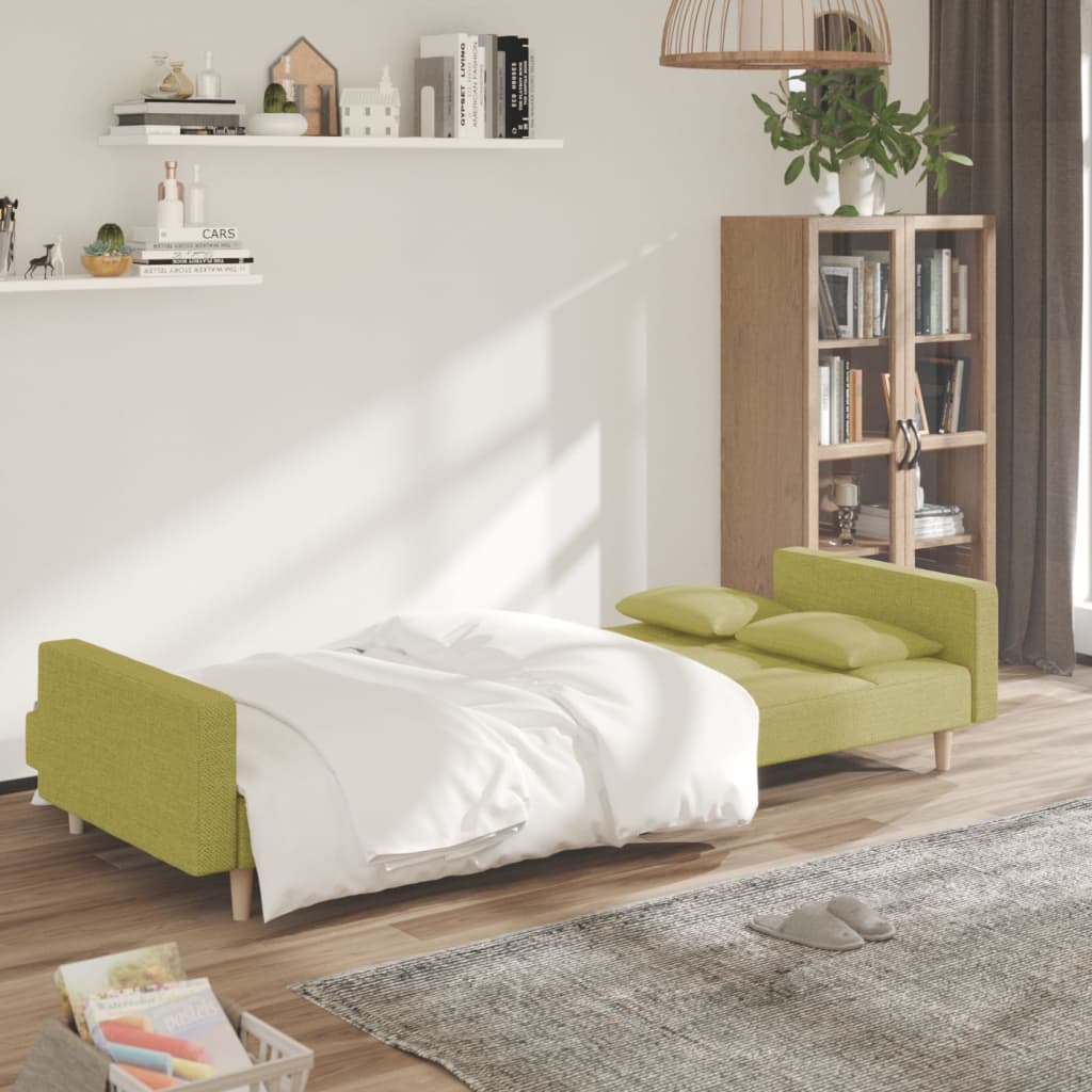 vidaXL Sofá-cama 2 lugares com duas almofadas tecido verde