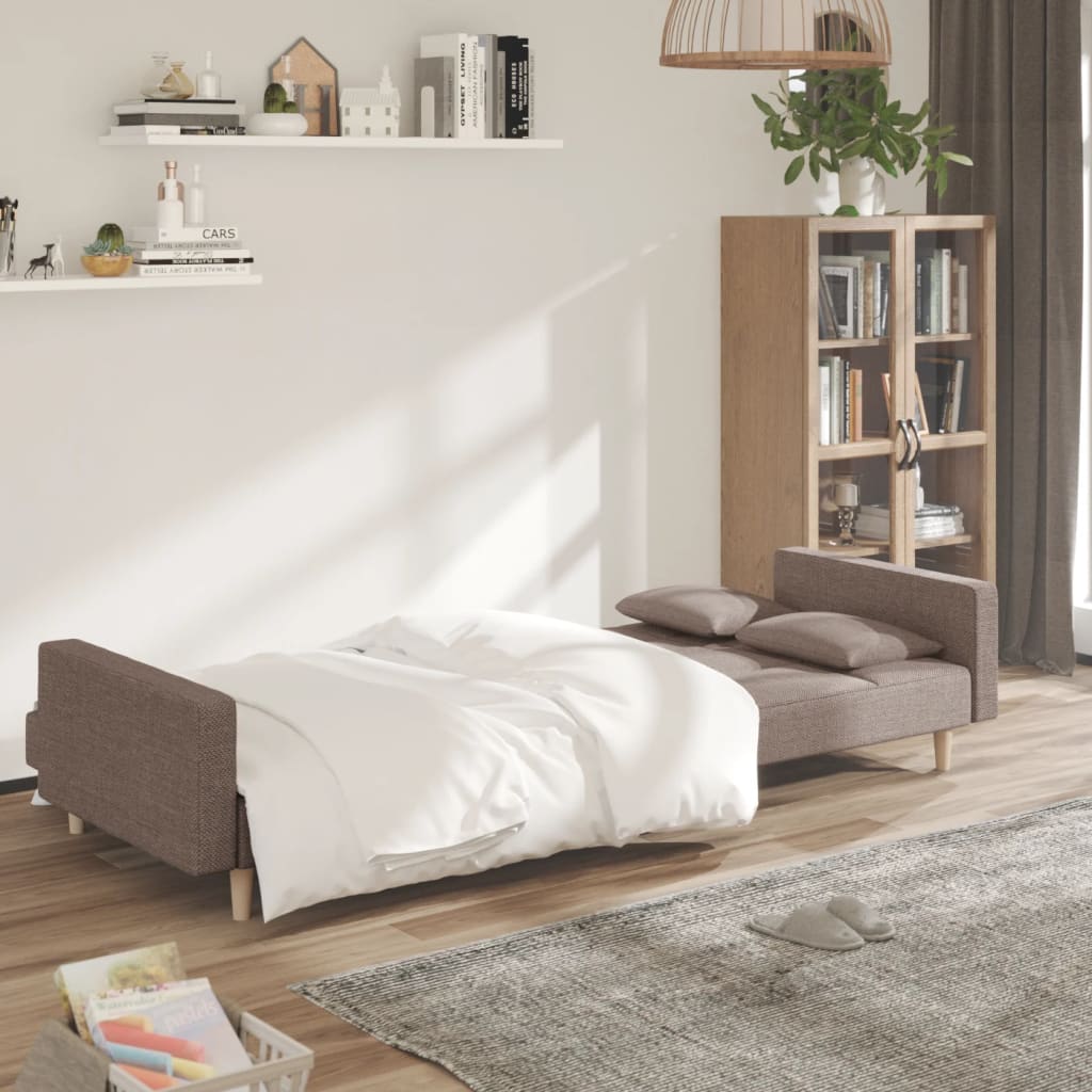 vidaXL Canapé-lit à 2 places avec deux oreillers Taupe Tissu
