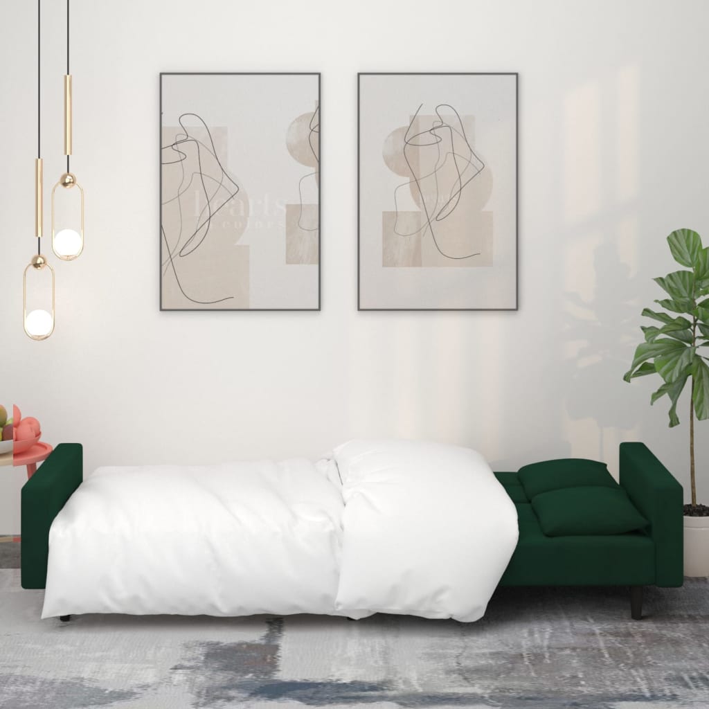 vidaXL Καναπές Κρεβάτι Διθέσιος Σκ. Πράσινο Βελούδινος με 2 Μαξιλάρια