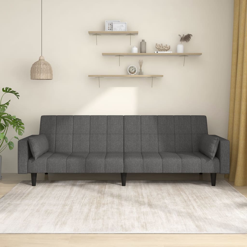 vida XL Schlafsofa 2-Sitzer mit 2 Kissen Dunkelgrau Stoff