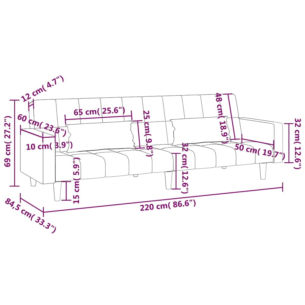 kétszemélyes krémszínű szövet kanapéágy két párnával