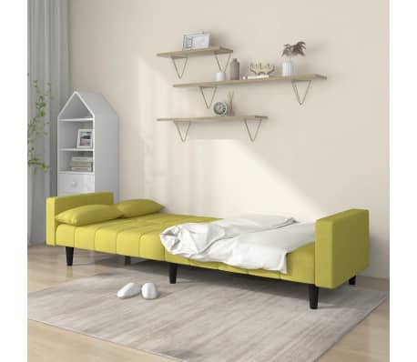 vidaXL Sofá-cama 2 lugares com duas almofadas tecido verde