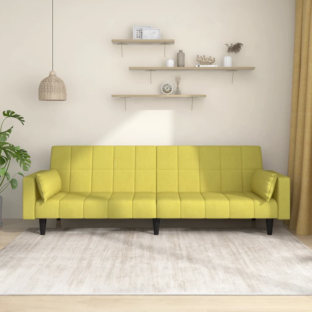 vida XL Schlafsofa 2-Sitzer mit 2 Kissen Grün Stoff