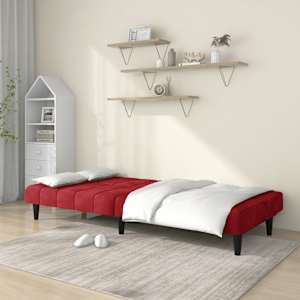 vidaXL Dvivietė sofa-lova, raudonojo vyno spalvos, aksomas
