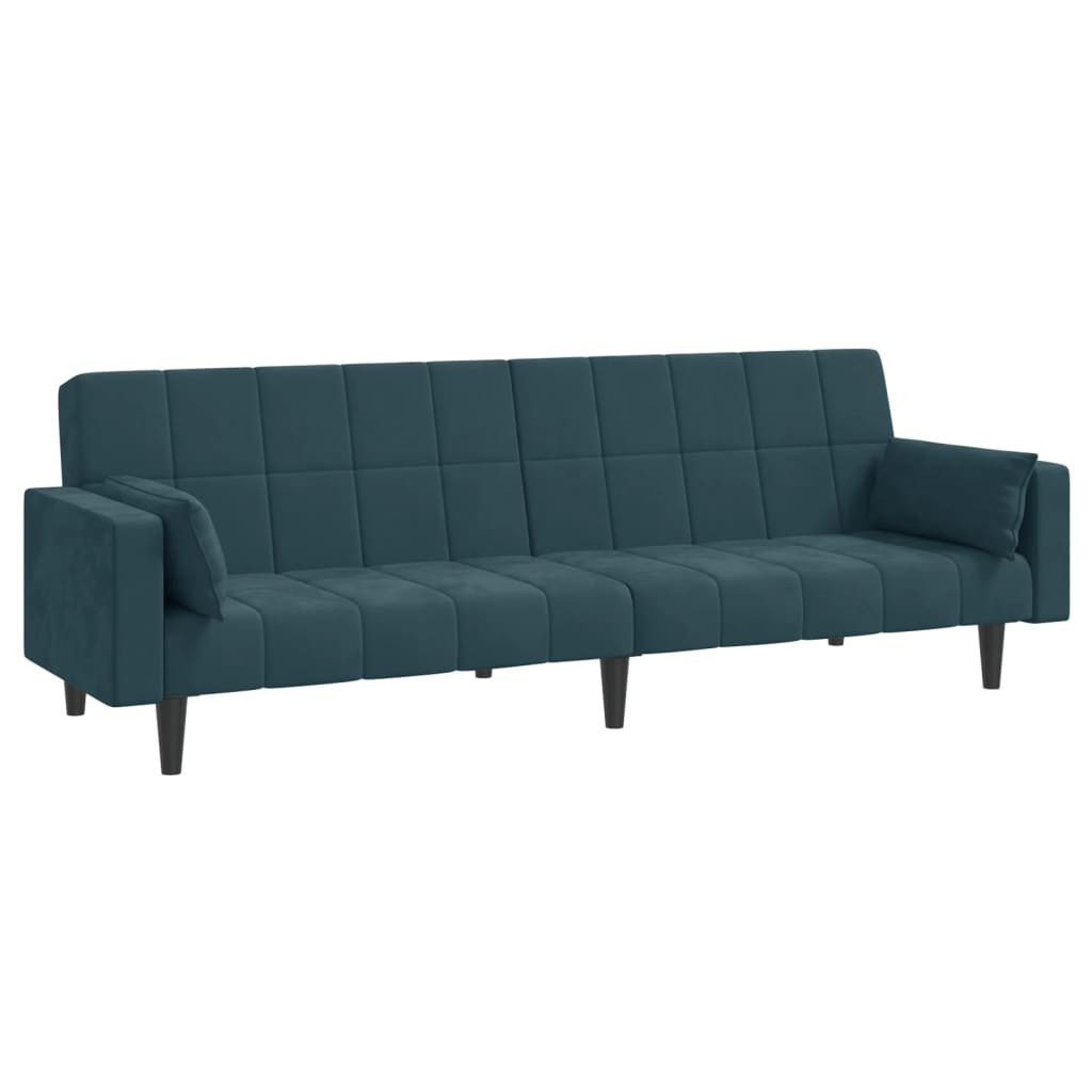 Image of vidaXL 2-Seater Sofa Bed with Two Pillows Blue Velvet