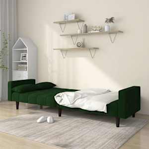vidaXL 2-Seater Sofa Bed with Two Pillows Dark Green Velvet