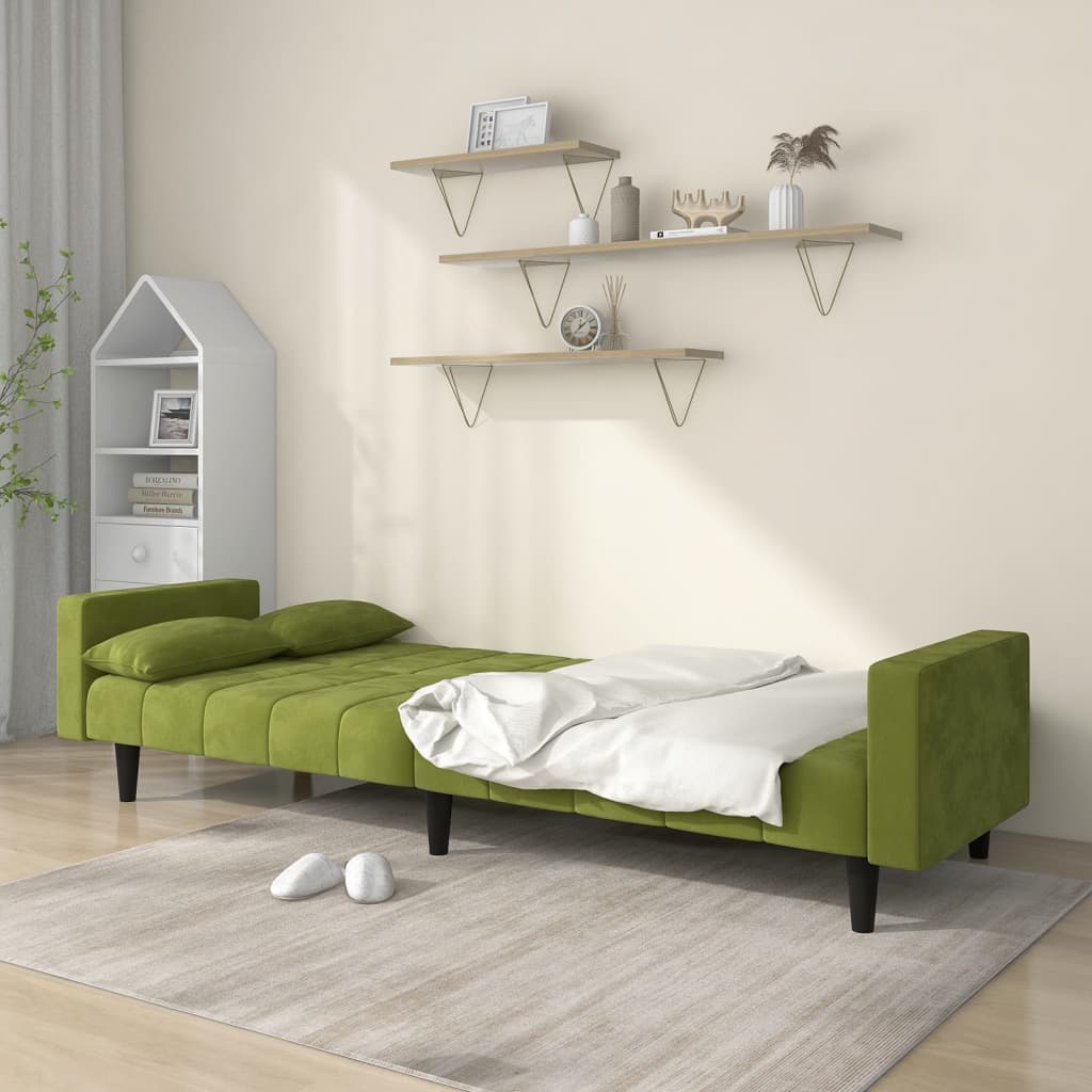 vidaXL Canapé-lit à 2 places avec deux oreillers Vert clair Velours