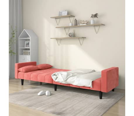 vidaXL 2-Seater Sofa Bed with Two Pillows Pink Velvet