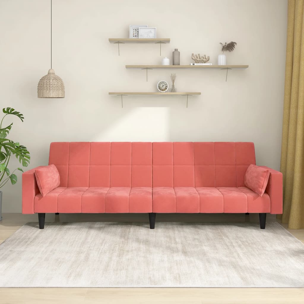 vidaXL 2-personers sovesofa med 2 puder fløjl lyserød
