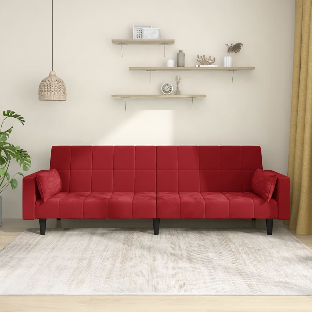 vidaXL 2-personers sovesofa med 2 puder fløjl vinrød