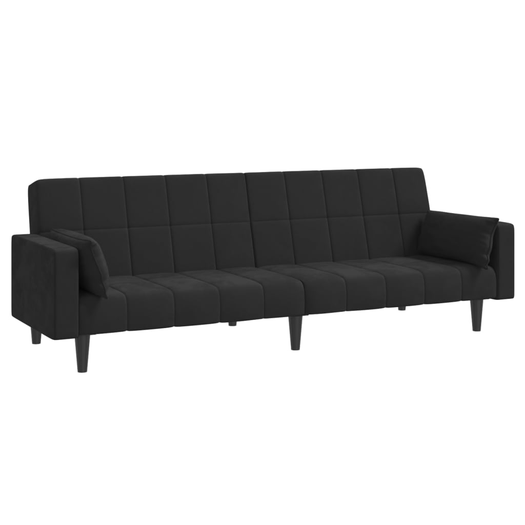 Image of vidaXL 2-Seater Sofa Bed with Two Pillows Black Velvet