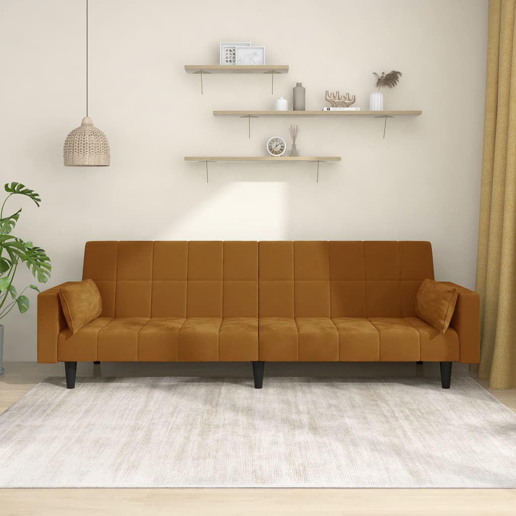 vida XL Schlafsofa 2-Sitzer mit 2 Kissen Braun Samt