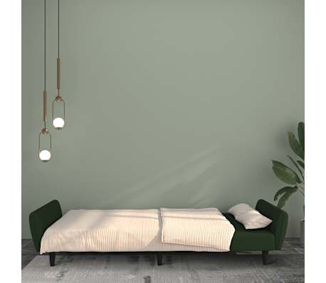 vidaXL Dvivietė sofa-lova, tamsiai žalios spalvos, aksomas