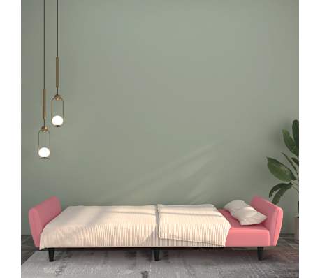 vidaXL Dvivietė sofa-lova, rožinės spalvos, aksomas