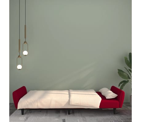 vidaXL Dvivietė sofa-lova, raudonojo vyno spalvos, aksomas