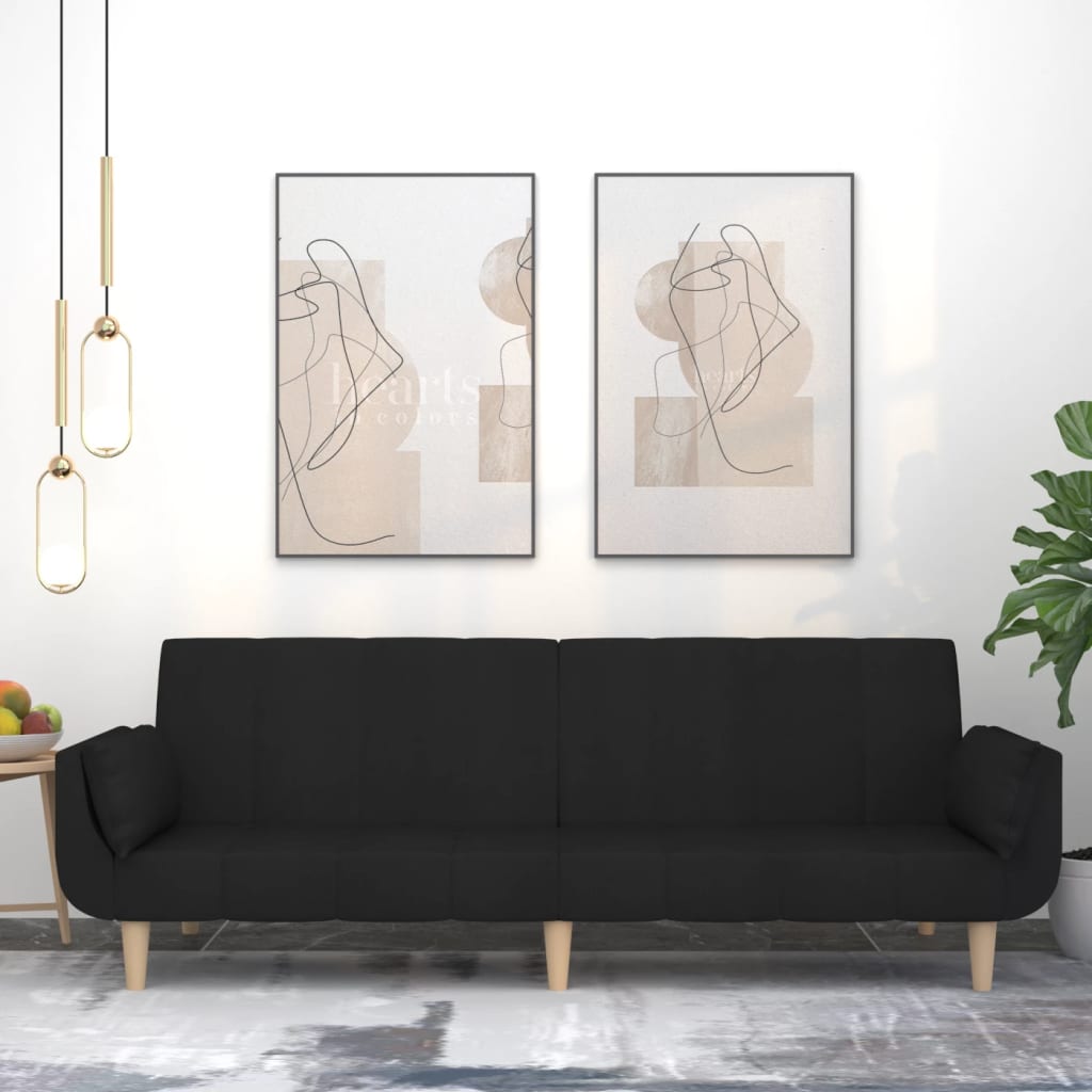vida XL Schlafsofa 2-Sitzer mit 2 Kissen Schwarz Stoff
