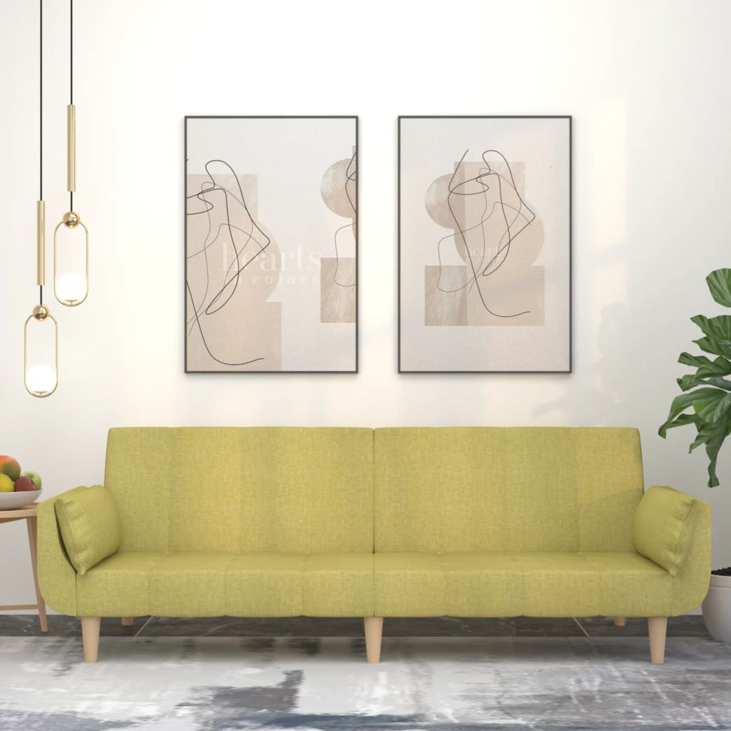 vida XL Schlafsofa 2-Sitzer mit 2 Kissen Grün Stoff