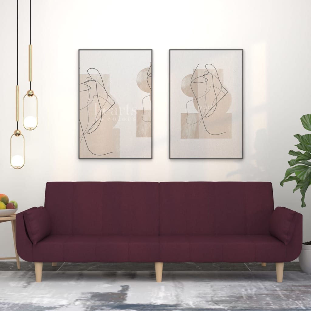 vidaXL Sofá-cama 2 lugares com duas almofadas tecido roxo