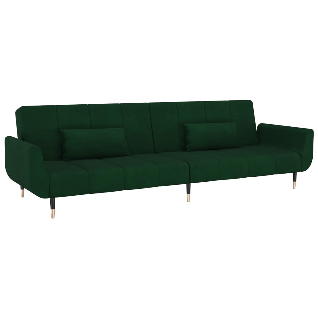 Image of vidaXL 2-Seater Sofa Bed with Two Pillows Dark Green Velvet