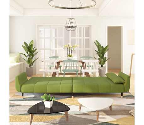 vidaXL Dvivietė sofa-lova su dvejomis pagalvėmis, žalia, aksomas