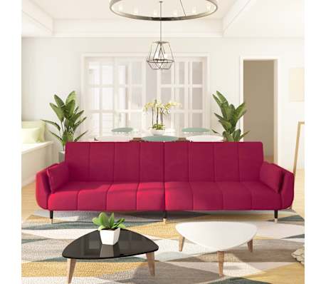 vidaXL Canap&eacute;-lit &agrave; 2 places et deux oreillers Rouge bordeaux Velours