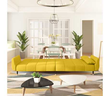 vidaXL 2-vietīga dīvāngulta ar diviem spilveniem, dzeltens samts