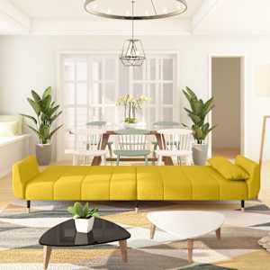 vidaXL 2-vietīga dīvāngulta ar diviem spilveniem, dzeltens samts