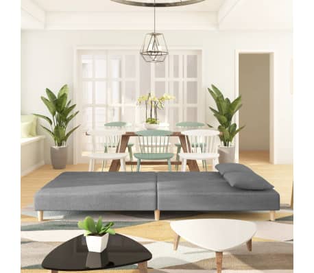 vidaXL Divano Letto a 2 Posti con 2 Cuscini Grigio Chiaro in Tessuto