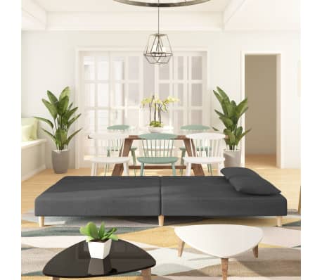 vidaXL 2人掛けソファベッド ピロー2点付き ダークグレー ファブリック