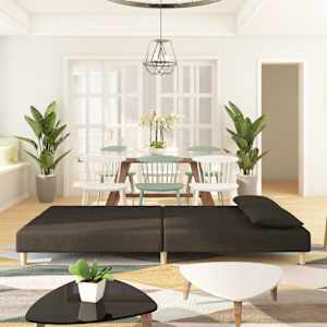 vidaXL Dvivietė sofa-lova dvejomis pagalvėmis, rudos spalvos, audinys