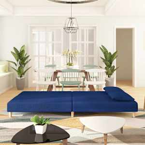 vidaXL Dvivietė sofa-lova su dvejomis pagalvėmis, mėlyna, audinys
