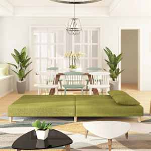 vidaXL Dvivietė sofa-lova su dvejomis pagalvėmis, žalia, audinys