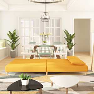 vidaXL Dvivietė sofa-lova su dvejomis pagalvėmis, geltona, audinys