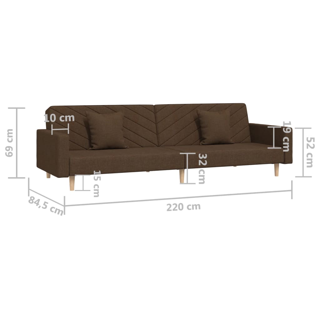 Canapea extensibilă cu 2 locuri, 2 perne, maro, textil