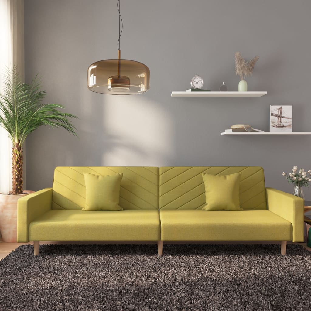 vida XL Schlafsofa 2-Sitzer mit 2 Kissen Grün Stoff