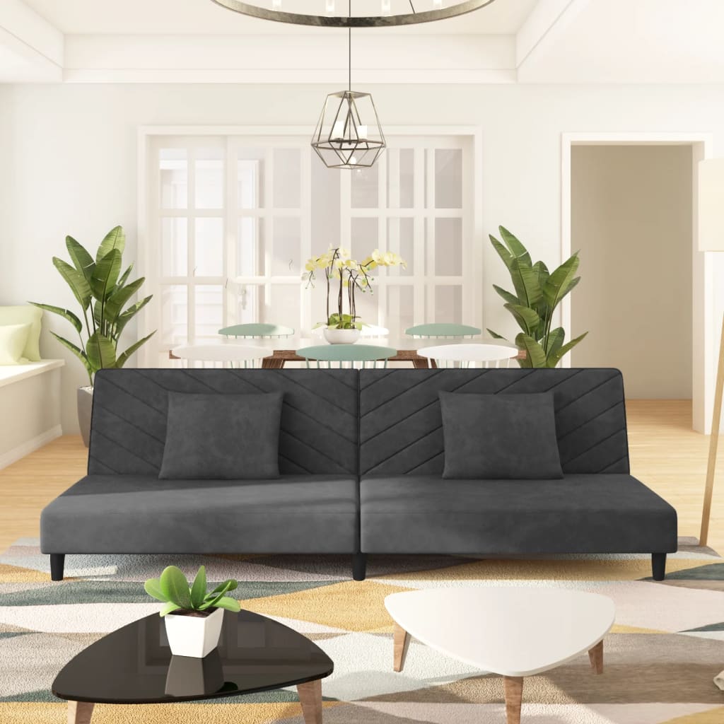 vida XL Schlafsofa 2-Sitzer mit 2 Kissen Dunkelgrau Samt