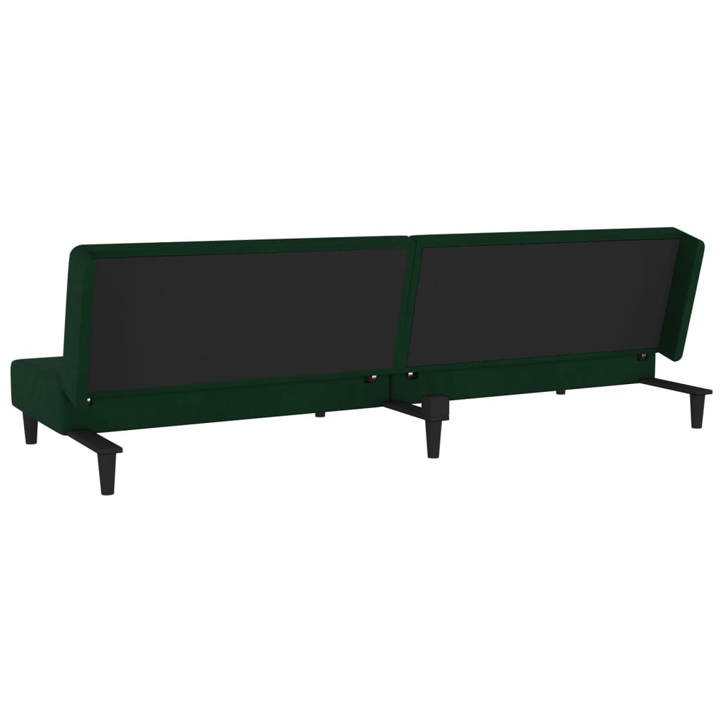 Canapea extensibilă cu 2 locuri, 2 perne, verde închis, catifea