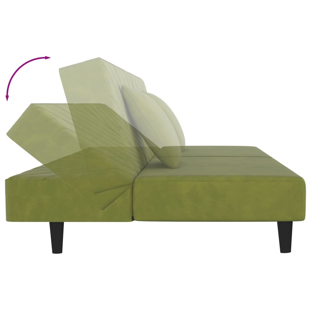 Canapea extensibilă cu 2 locuri, 2 perne, verde deschis catifea