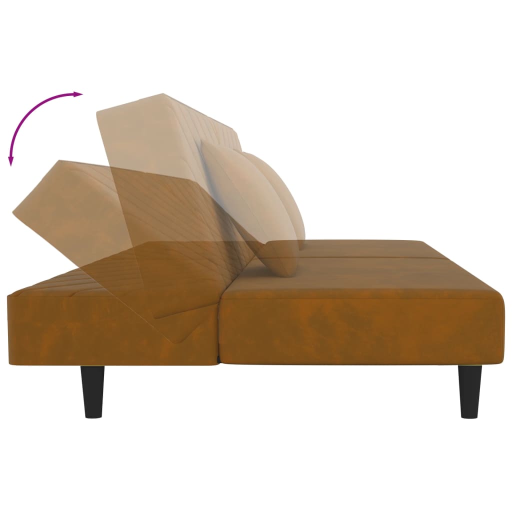 Canapea extensibilă cu 2 locuri, 2 perne, maro, catifea