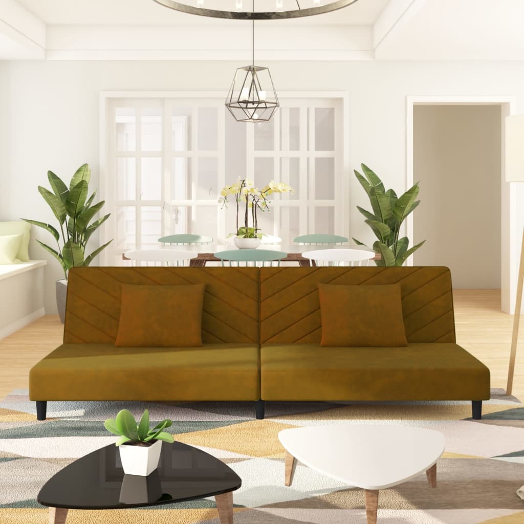 vida XL Schlafsofa 2-Sitzer mit 2 Kissen Braun Samt