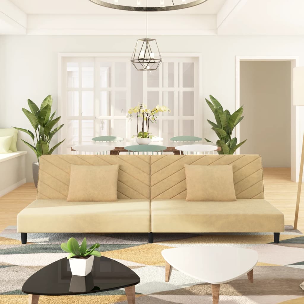 Canapé-lit à 2 places avec deux oreillers Crème Velours