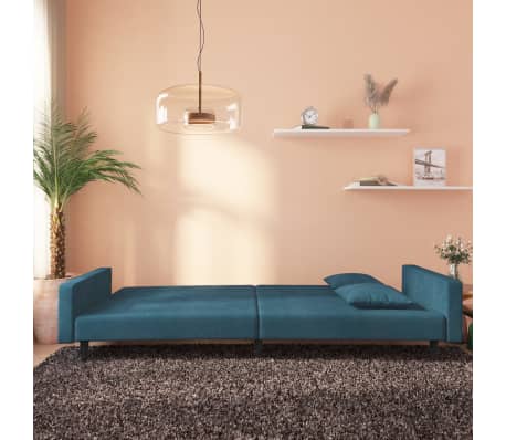 vidaXL Canap&eacute;-lit &agrave; 2 places avec deux oreillers Bleu Velours