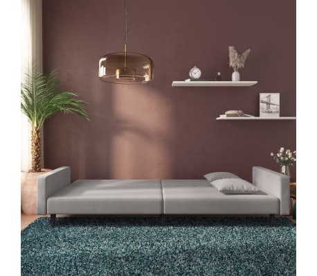 vidaXL 2-miestna rozkladacia pohovka s 2 vank&uacute;&scaron;mi, svetlosiv&aacute;, zamat