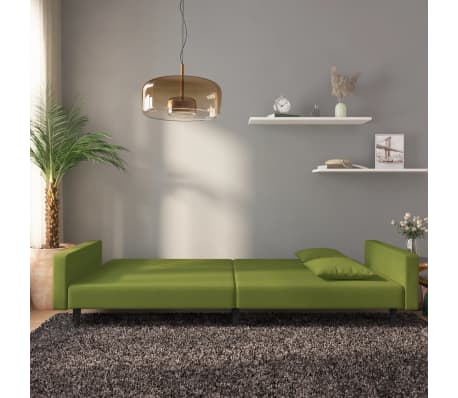 vidaXL Canapea extensibilă cu 2 locuri, 2 perne, verde deschis catifea
