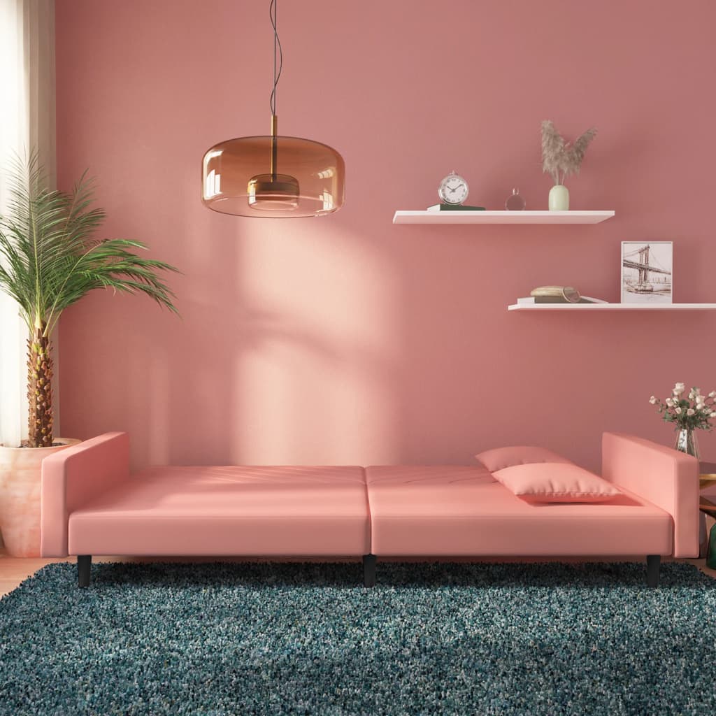 vidaXL Schlafsofa 2-Sitzer mit 2 Kissen Rosa Samt