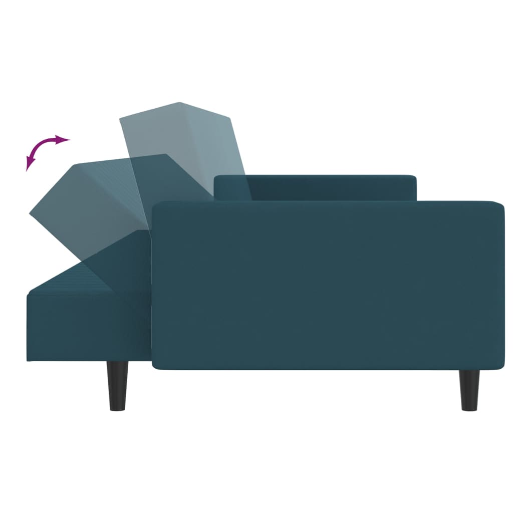 Kétszemélyes kék bársony kanapéágy 